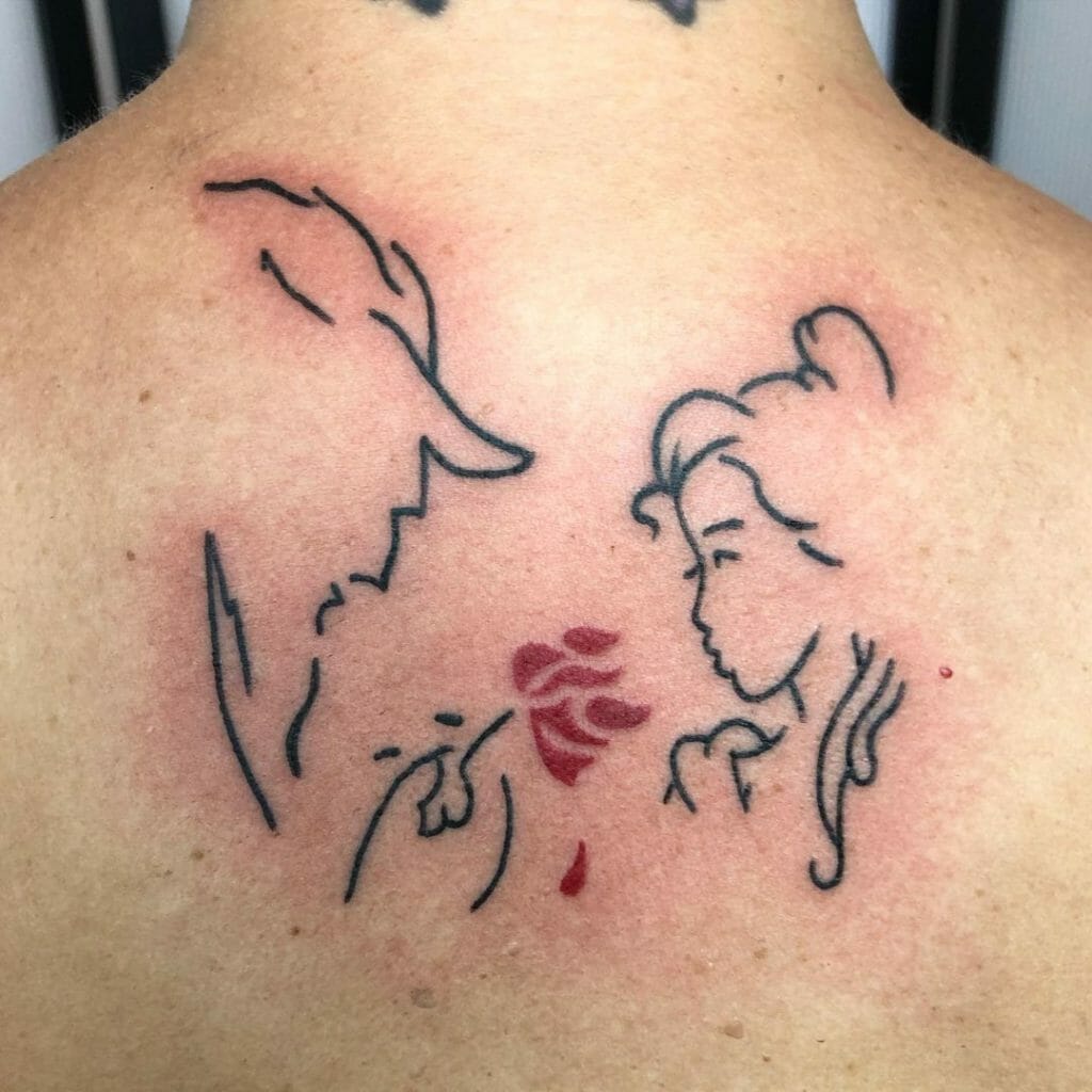 Outline Beauty And The Beast Rose Tattoo
