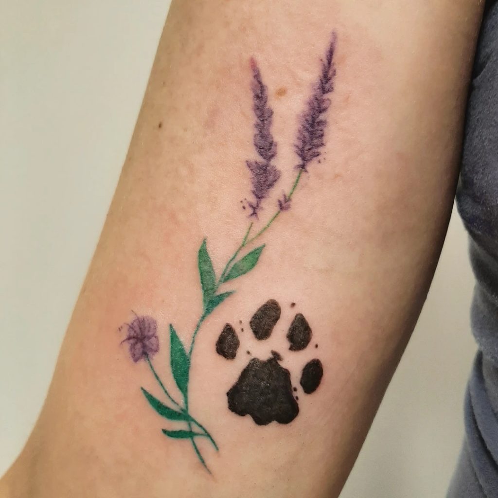 Paw Print Tattoo With Flowers