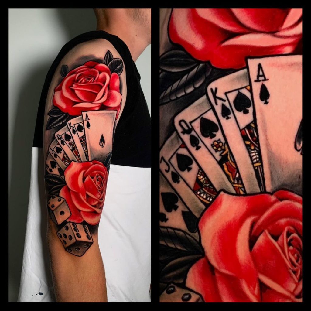 Playing Card Tattoos With Flowers