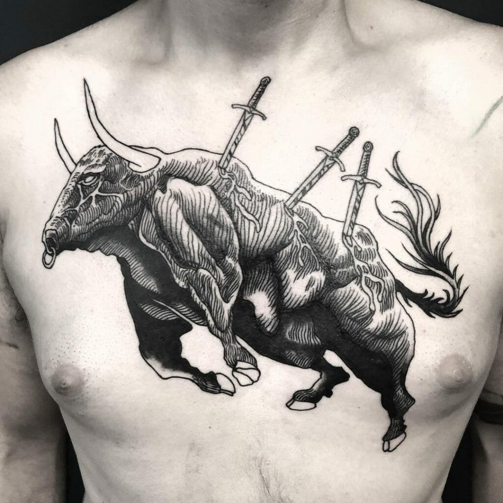Popular Raging Bull Tattoo Design Associated With Strength And Power
