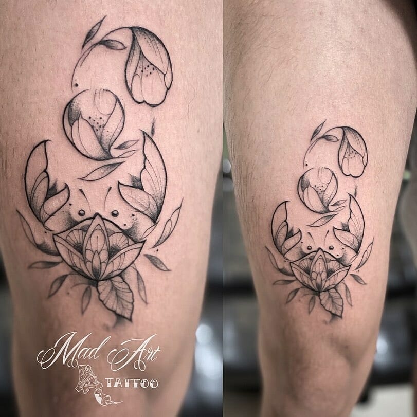 Powerful Floral Crab Tattoo