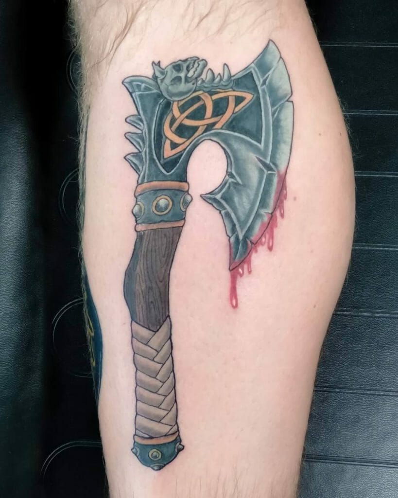 Realistic Axe Tattoo With A Tint Of Blood