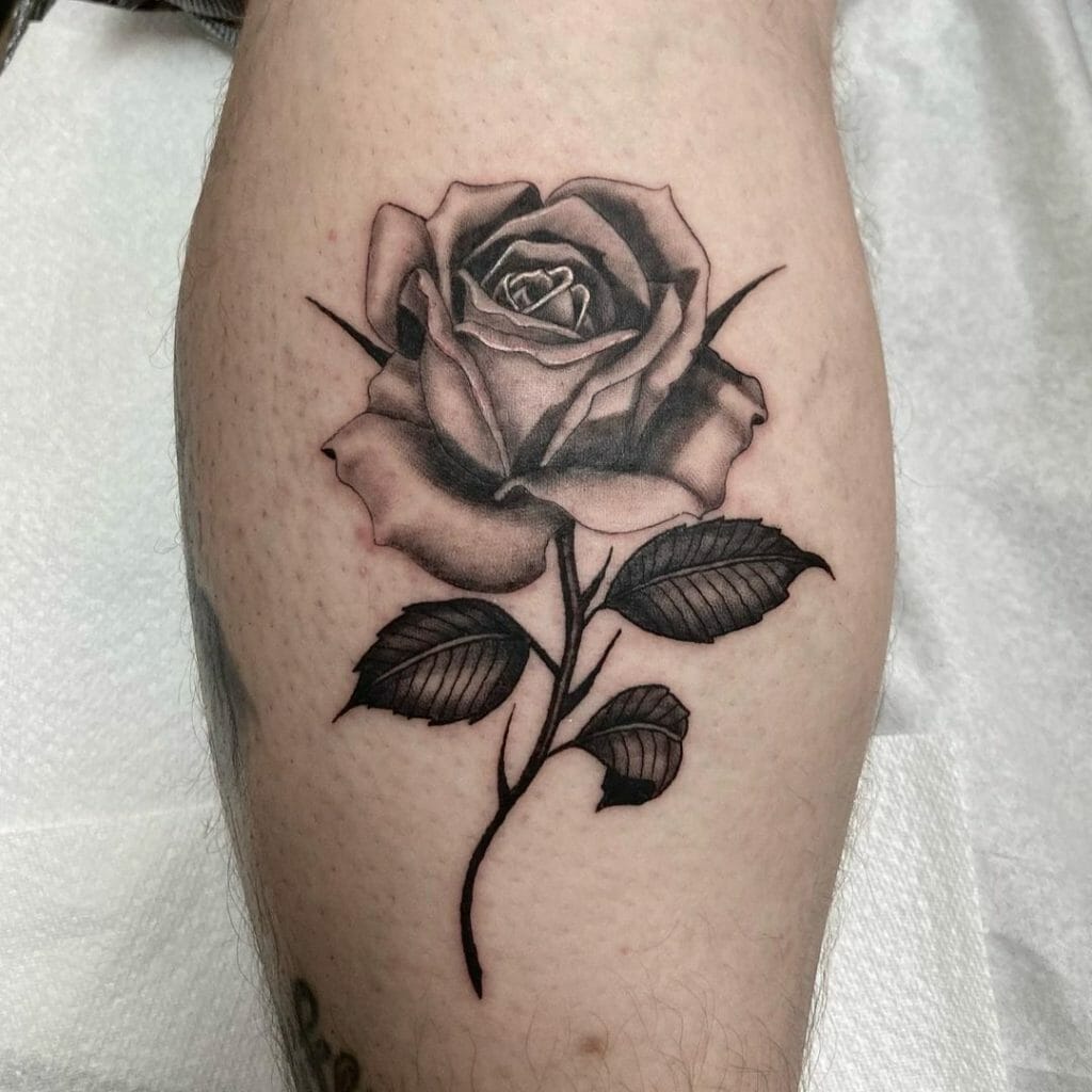 Realistic Black and Grey Rose Tattoo