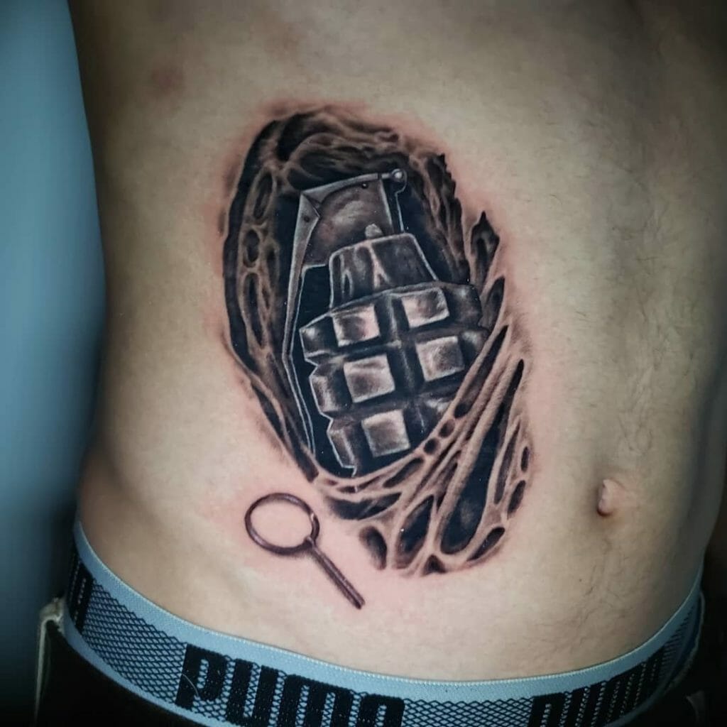 Realistic Grenade Belly Tattoo