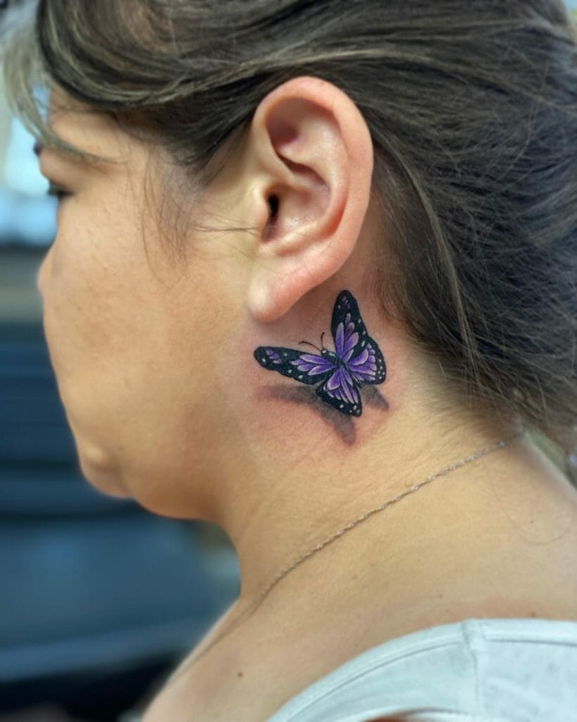 Realistic Neck Butterfly Tattoo