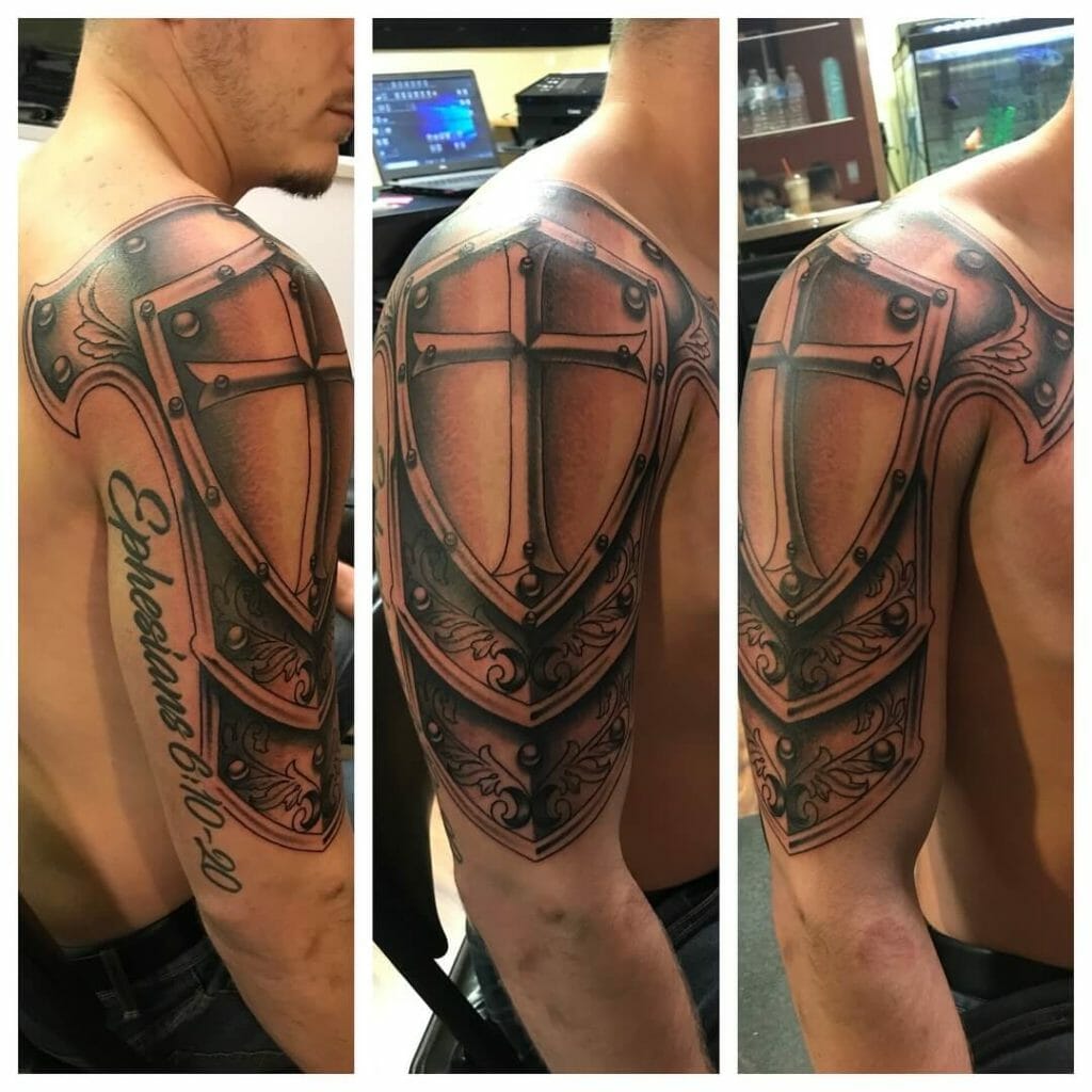Religious Shoulder Armor Tattoo