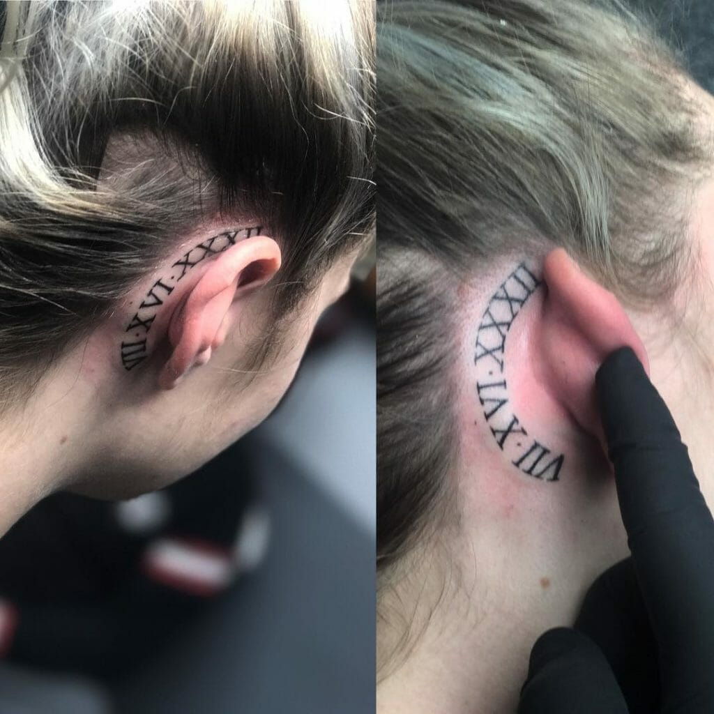 Roman Numeral Tattoo Behind Ear