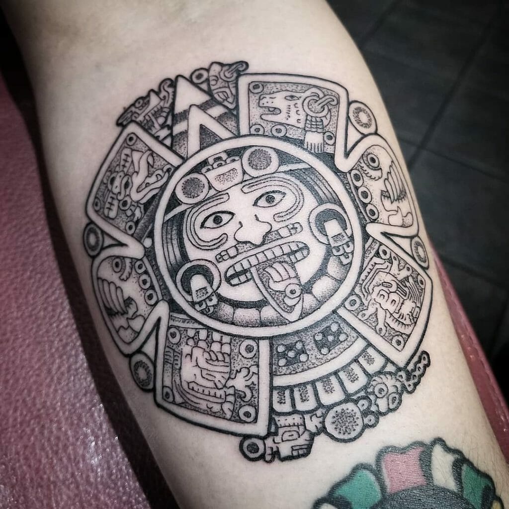 Simple Aztec Tattoo To Display The Sacred Calendar