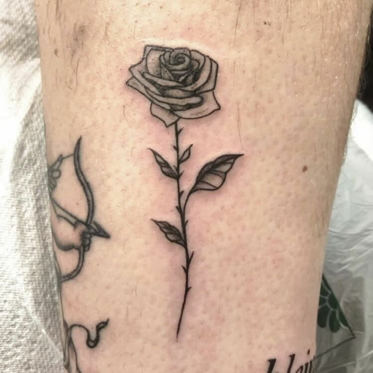 Simple Black and Grey Rose Tattoo