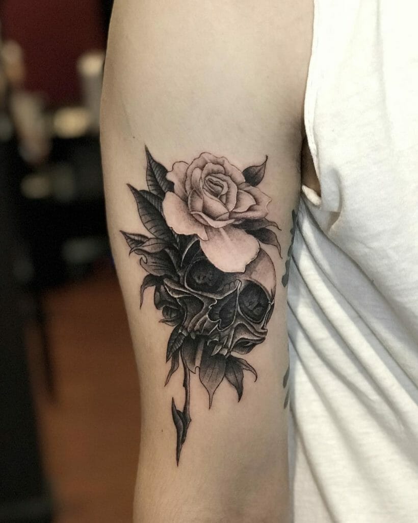 Skull with Black Rose Tattoo 