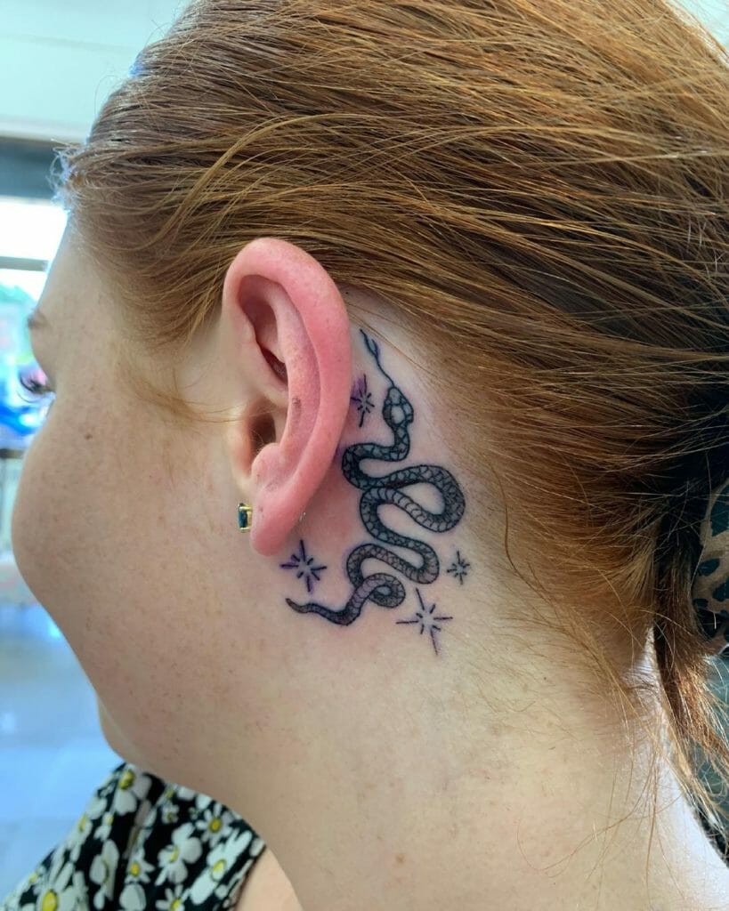 Snake Tattoo Behind Ear