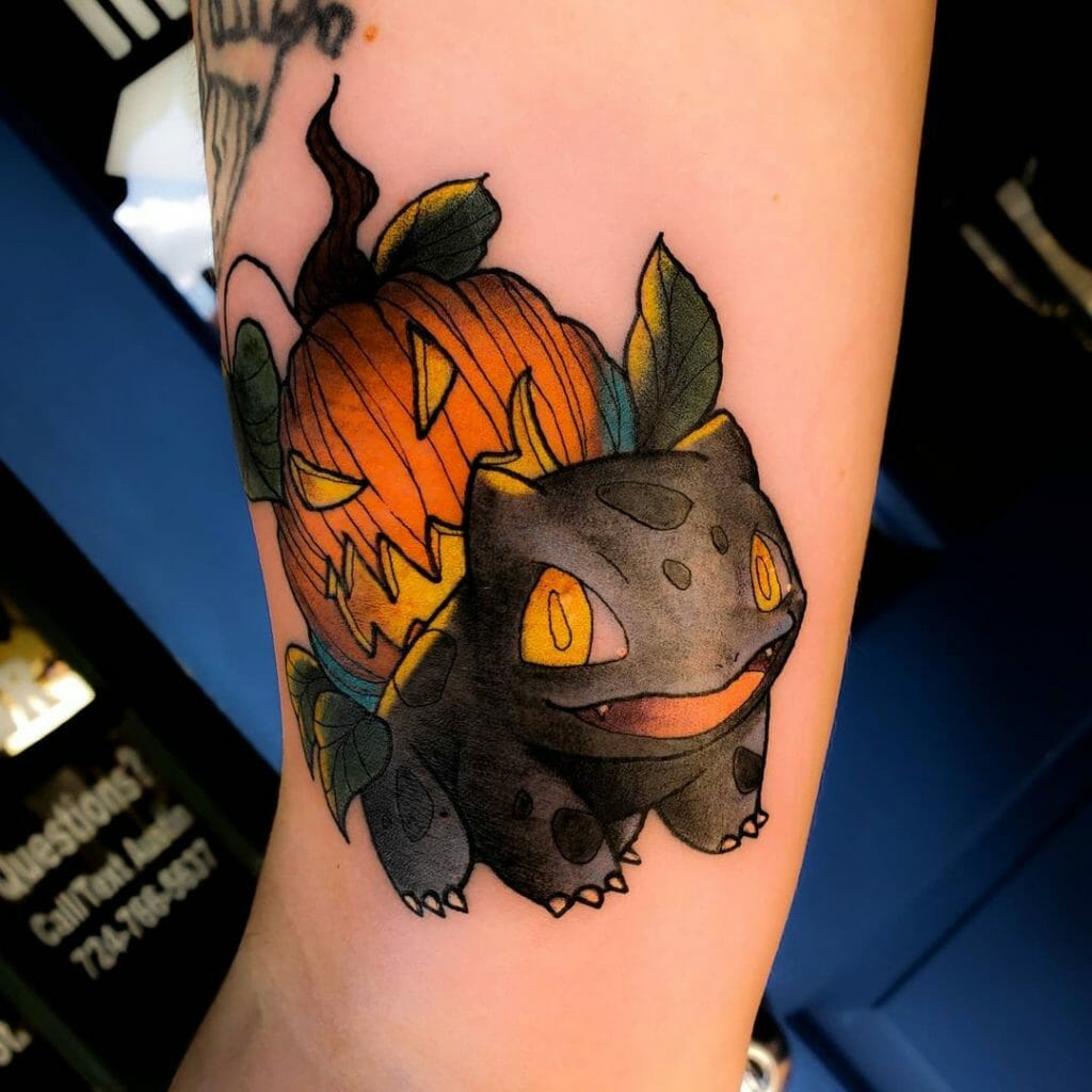 Spooky Bulbasaur Halloween Tattoo