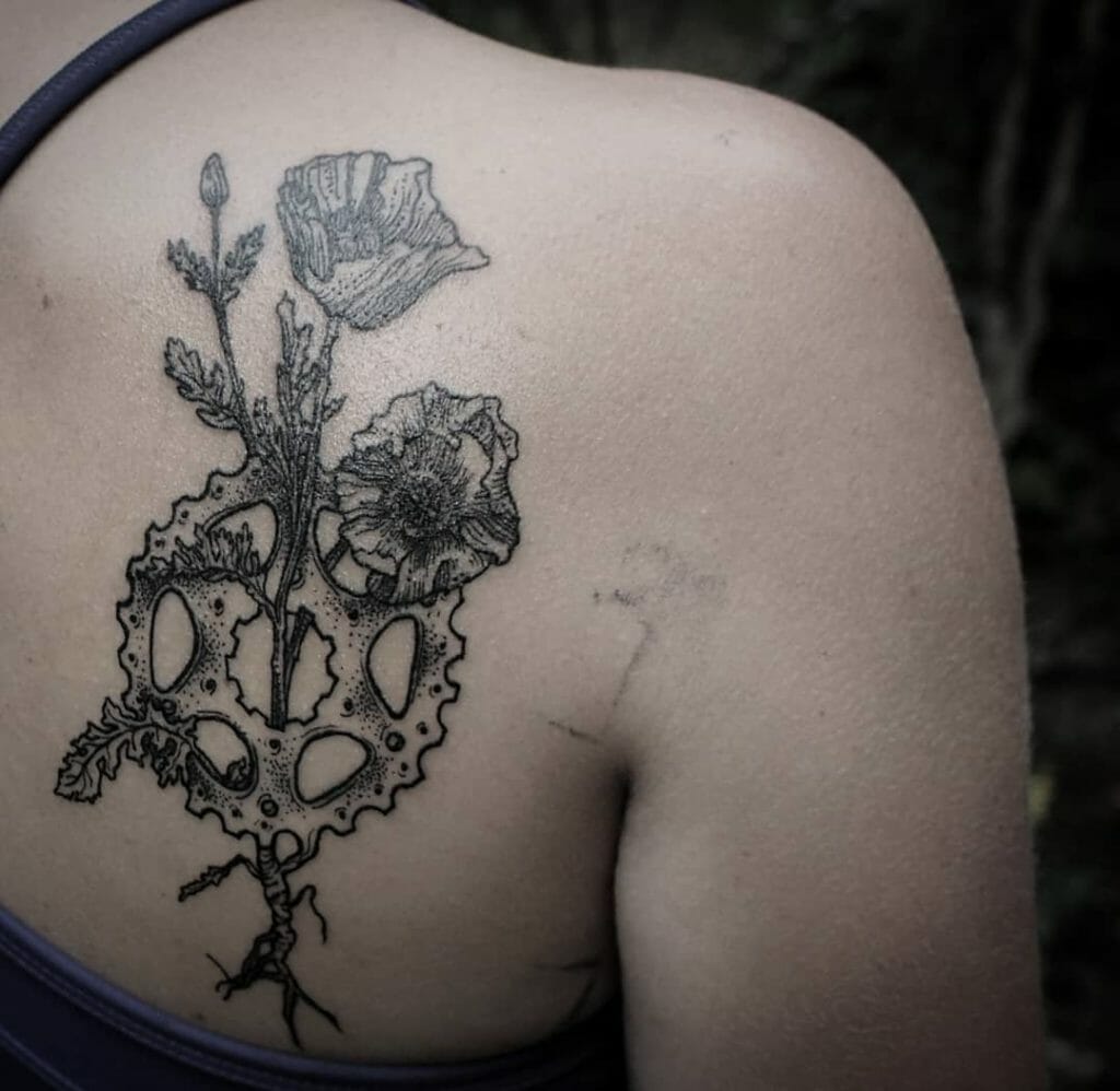 Sporty Bicycle Gear Tattoo With Roses
