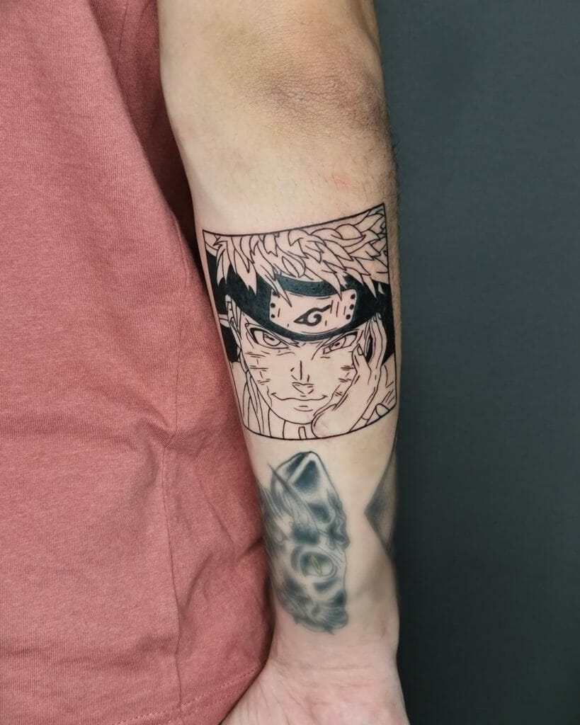 Stunning Anime Tattoo In Black Color And White Ink