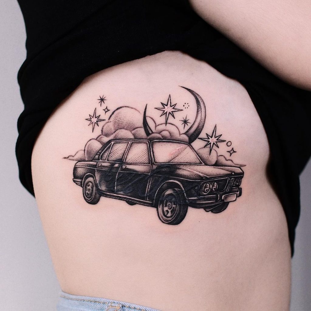 Stunning Car Tattoo Design For People Who Want Simple And Beautiful In One Tattoo