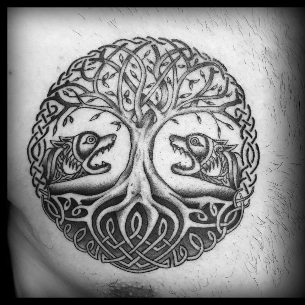 The Celtic Tree Of Life And Wolf Tattoo