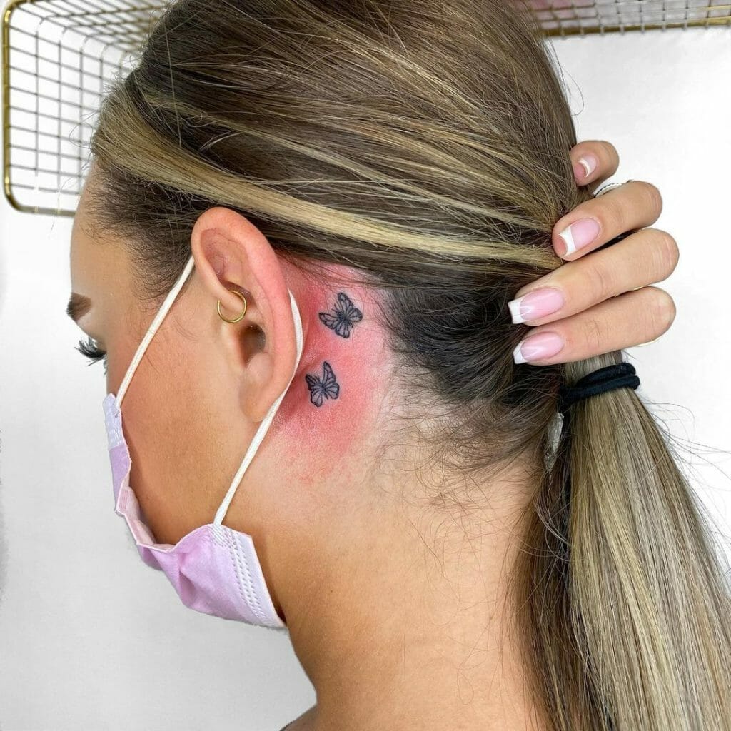 The Delicate Behind The Ear Butterfly Tattoos