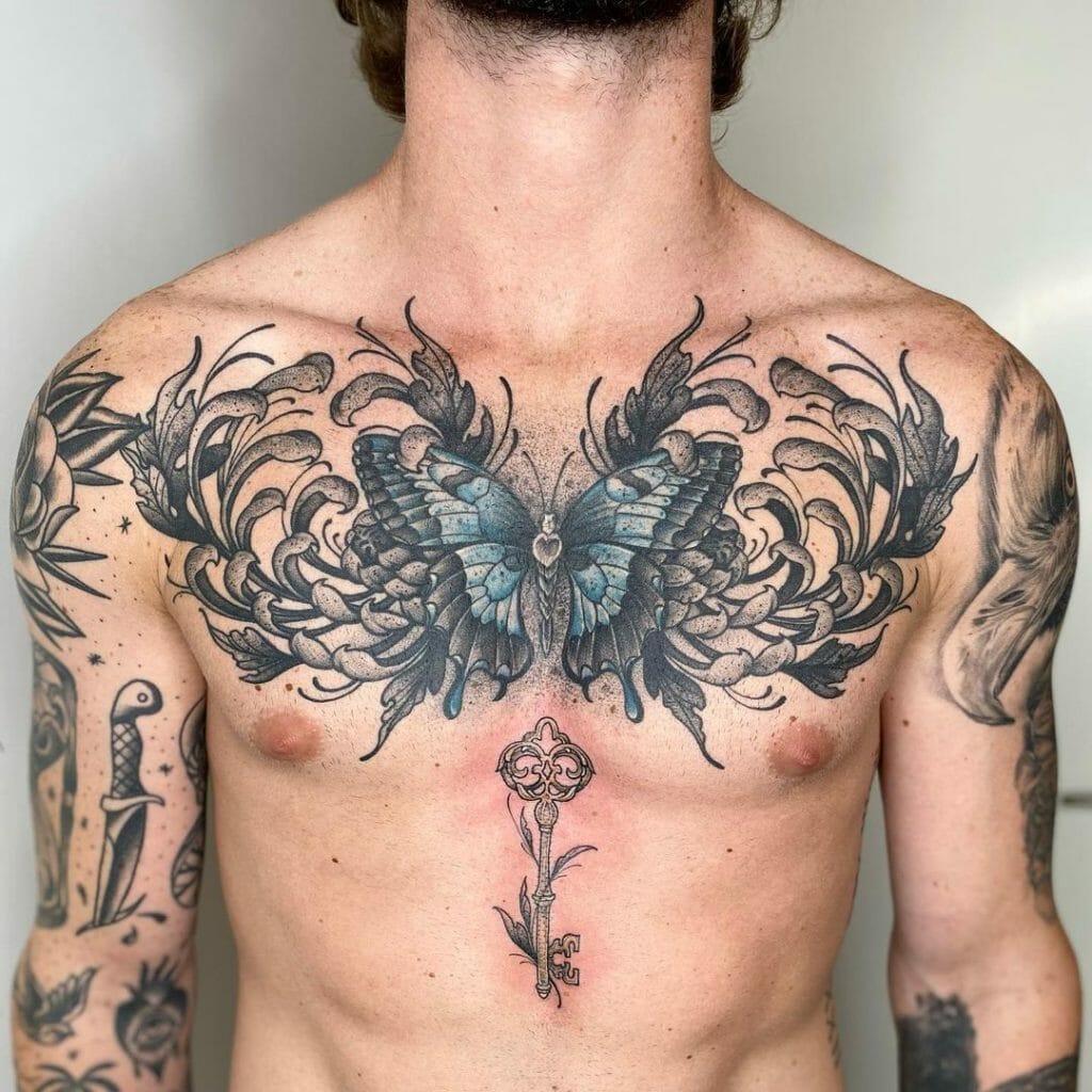 The Detailed Butterfly Chest Tattoos