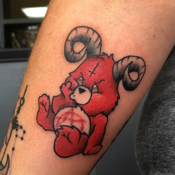 The Devil Themed Care Bear Tattoo