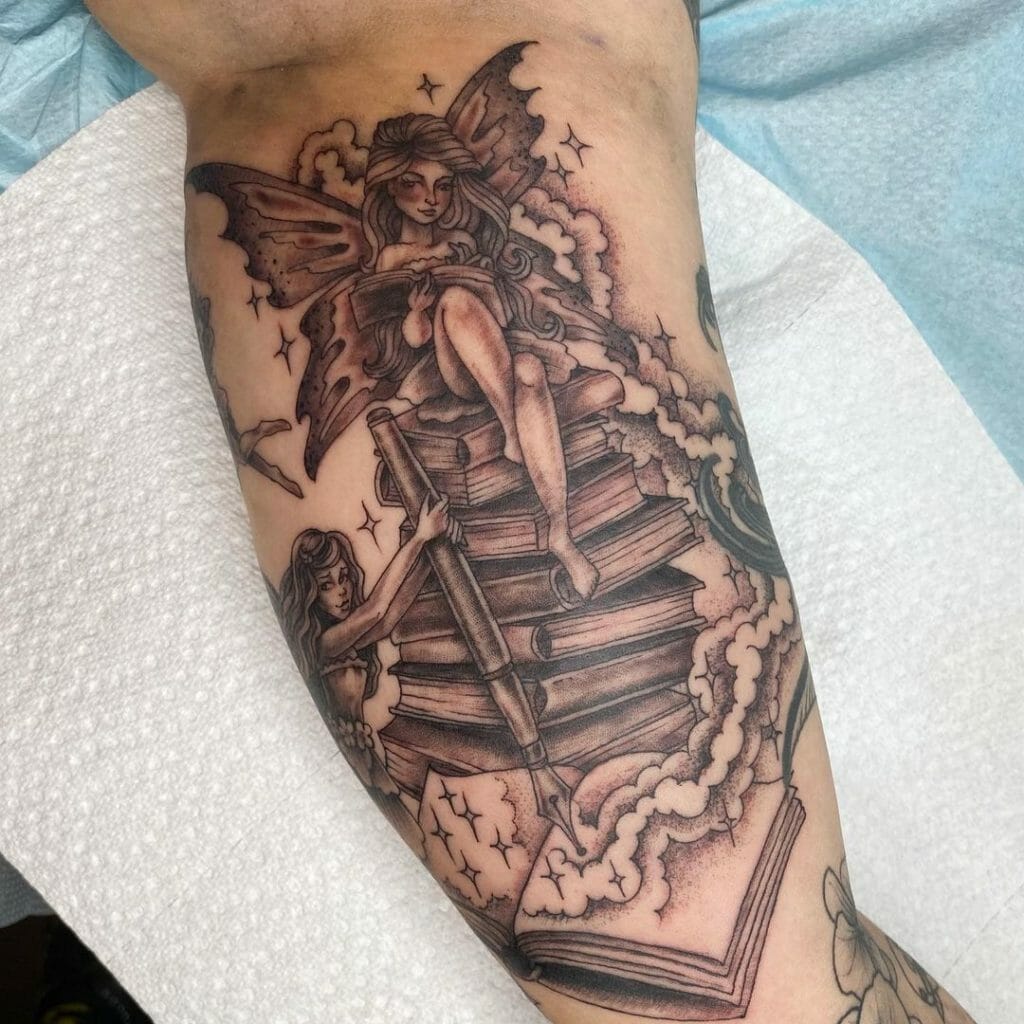 The Fairy On Top Of Books Tattoo