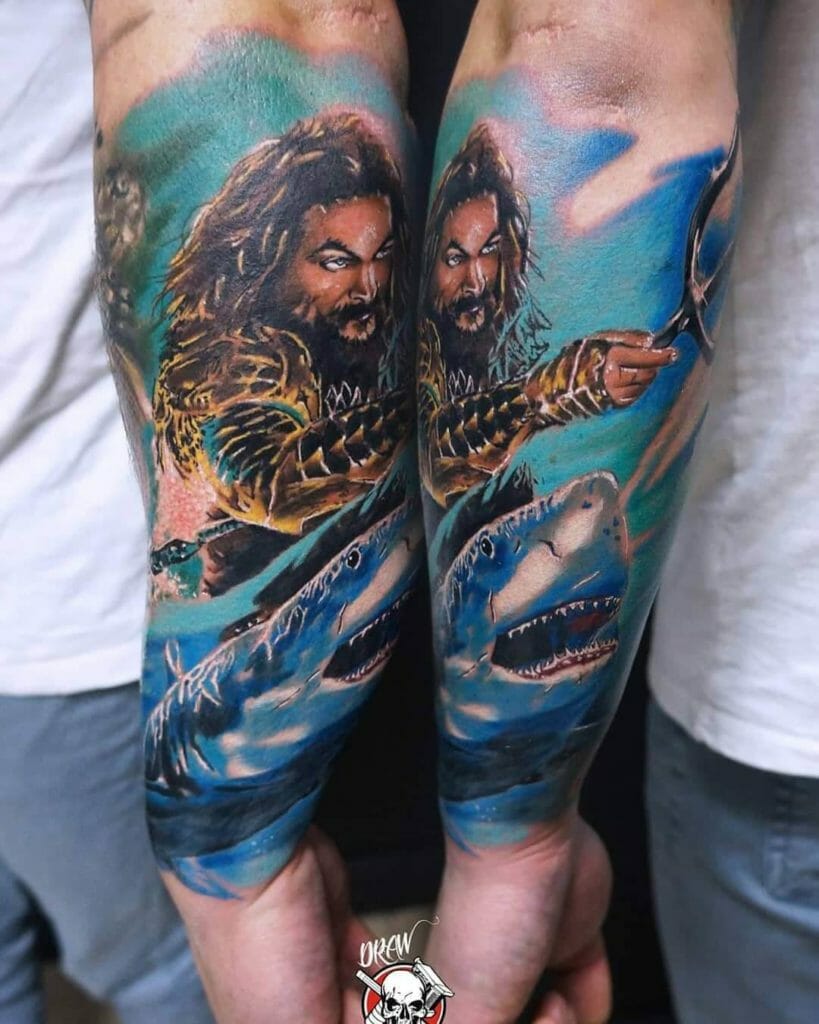 The Jason Momoa And Sharks Aquaman Tattoos For The Shark Lovers