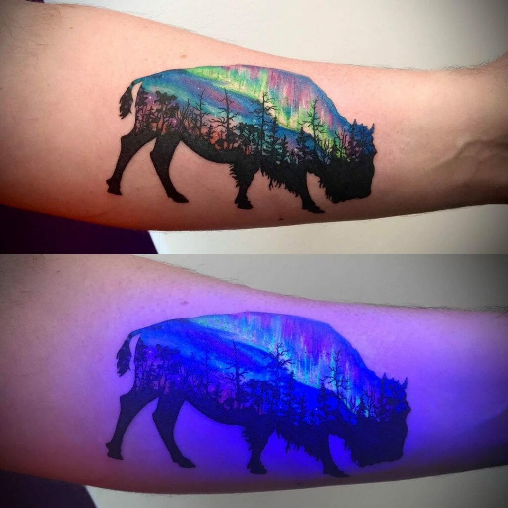 The Northern Lights Themed Buffalo Tattoo