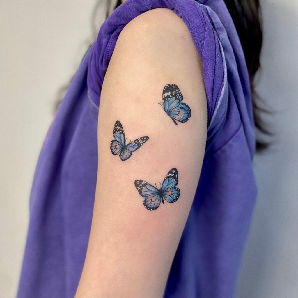 Three Blue Butterflies Tattoo