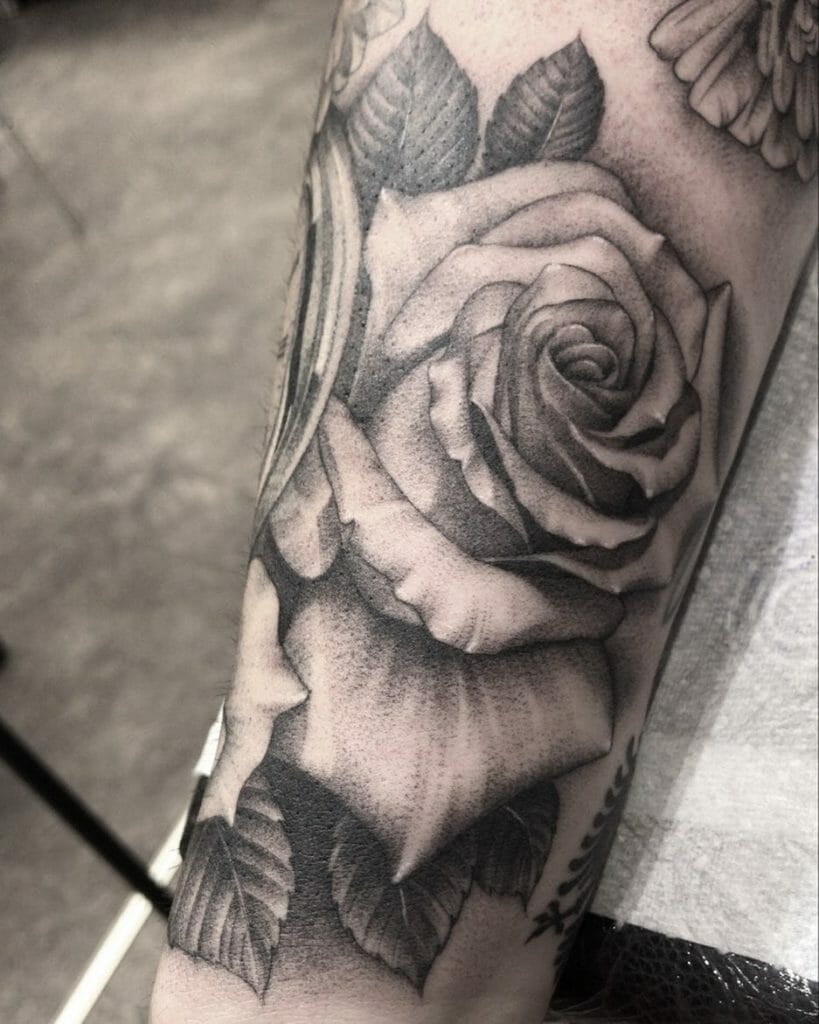 Traditional Rose Tattoo Black and Grey