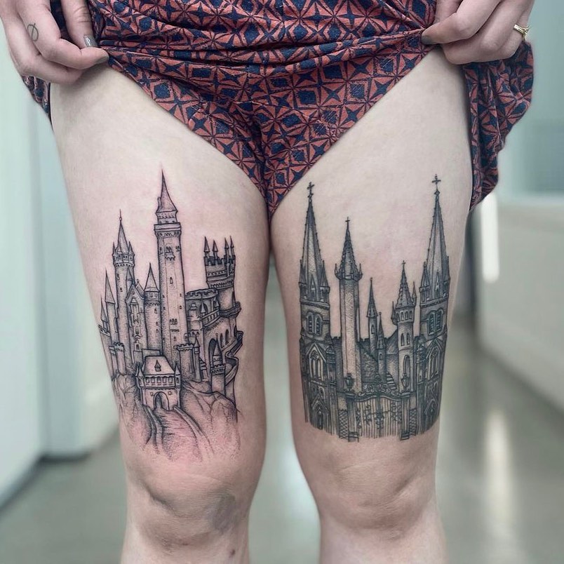 Unconventional Castle Tattoos For Your Thigh