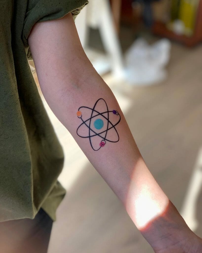 Vibrant And Colourful Atom Tattoo Designs