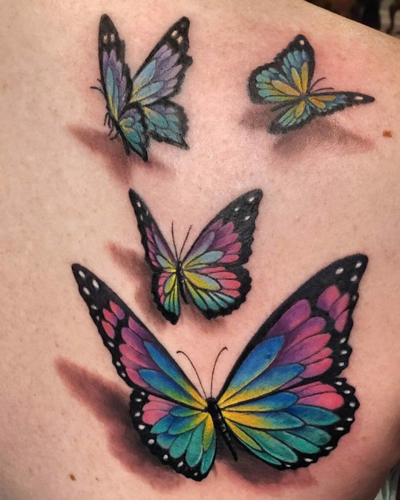 Vibrant And Multicoloured 3d Butterfly Tattoo Design