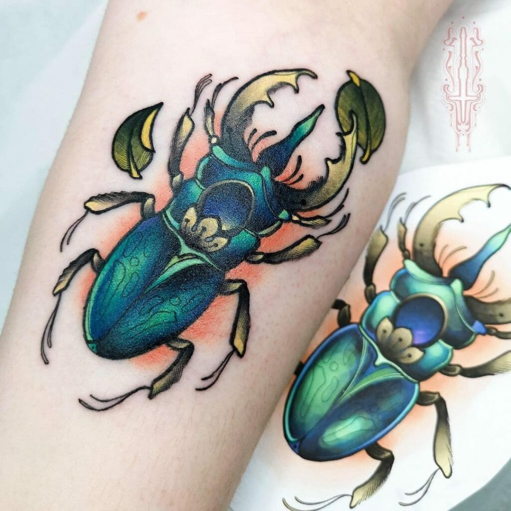 Vibrant Blue Beetle Tattoo