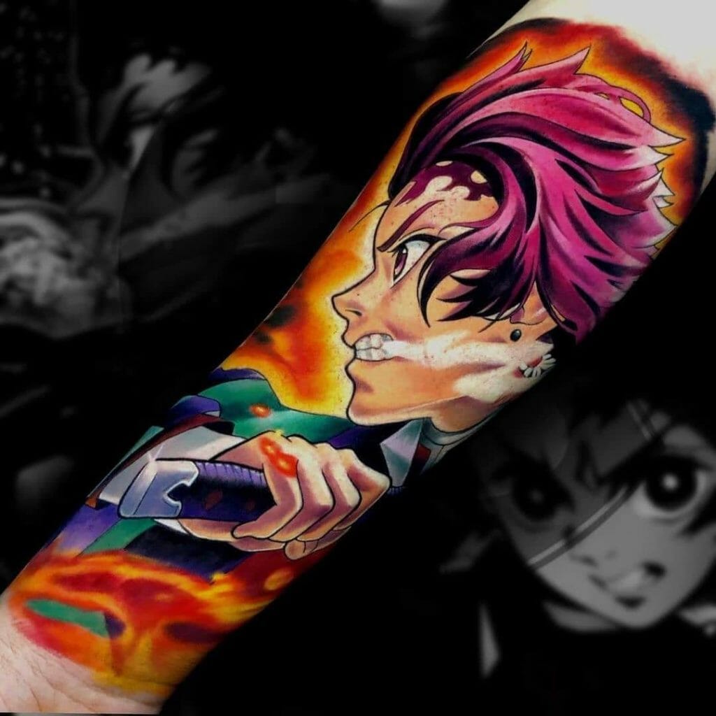 Vibrant Sleeve Anime Girl Tattoos 