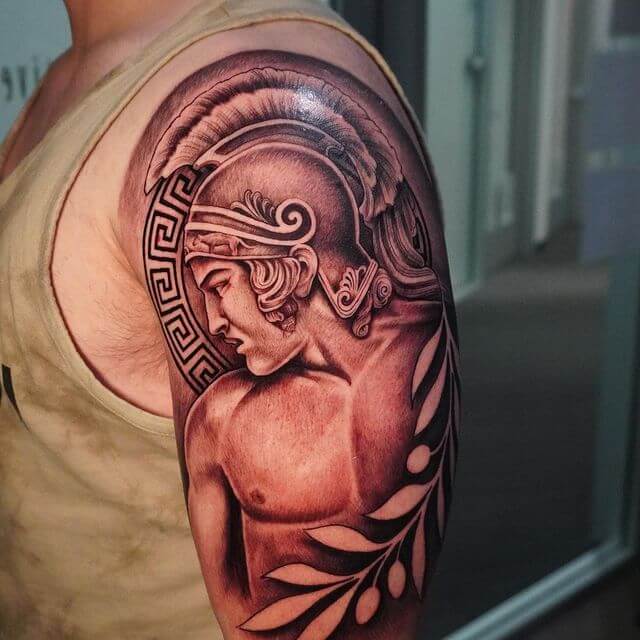 Vibrant Sleeve Tattoo of Achilles