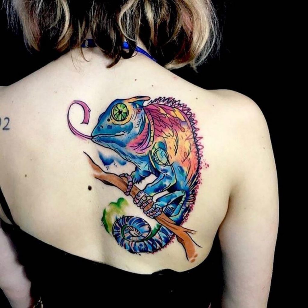 Watercolor Chameleon Tattoo