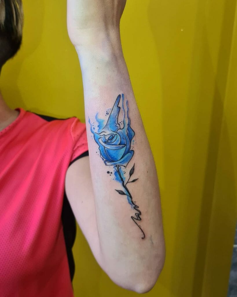 Watercolour Blue Rose Tattoo