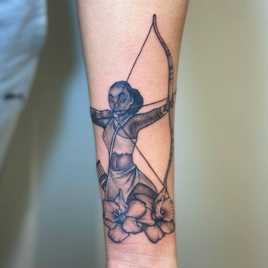 Woman bow and arrow tattoo