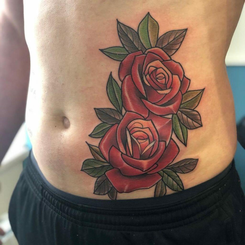 vibrant and colourful rose tattoo