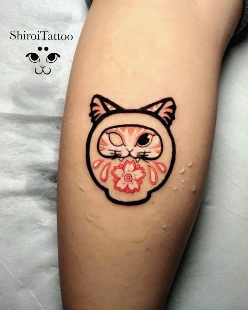 Adorable Daruma Doll Cat Tattoos