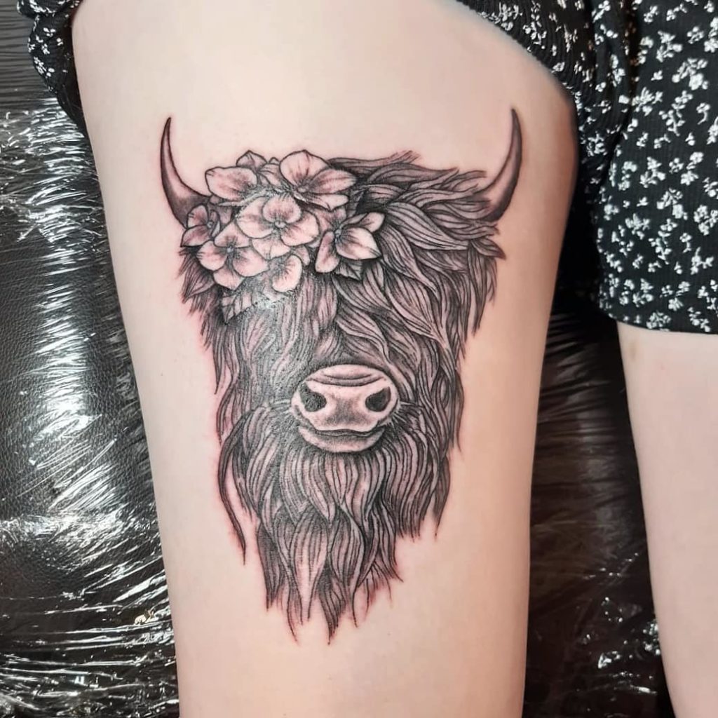 Adorable Highland Cow Tattoo Designs