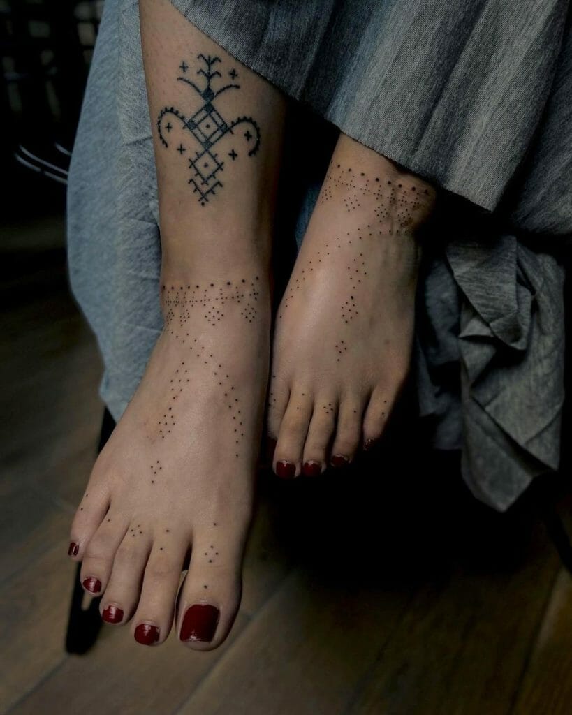 Aesthetic Handpoked Foot Tattoo