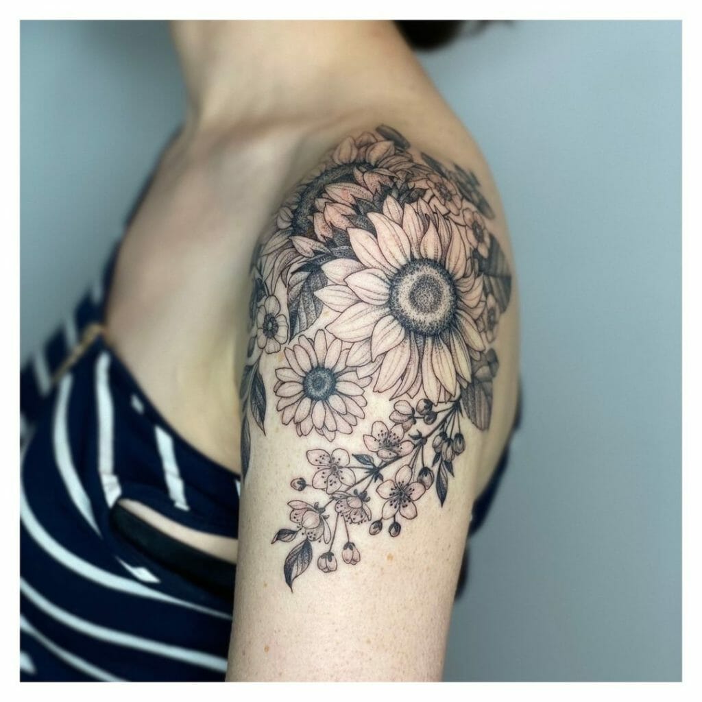 Aesthetic Sunflower Shoulder Tattoo