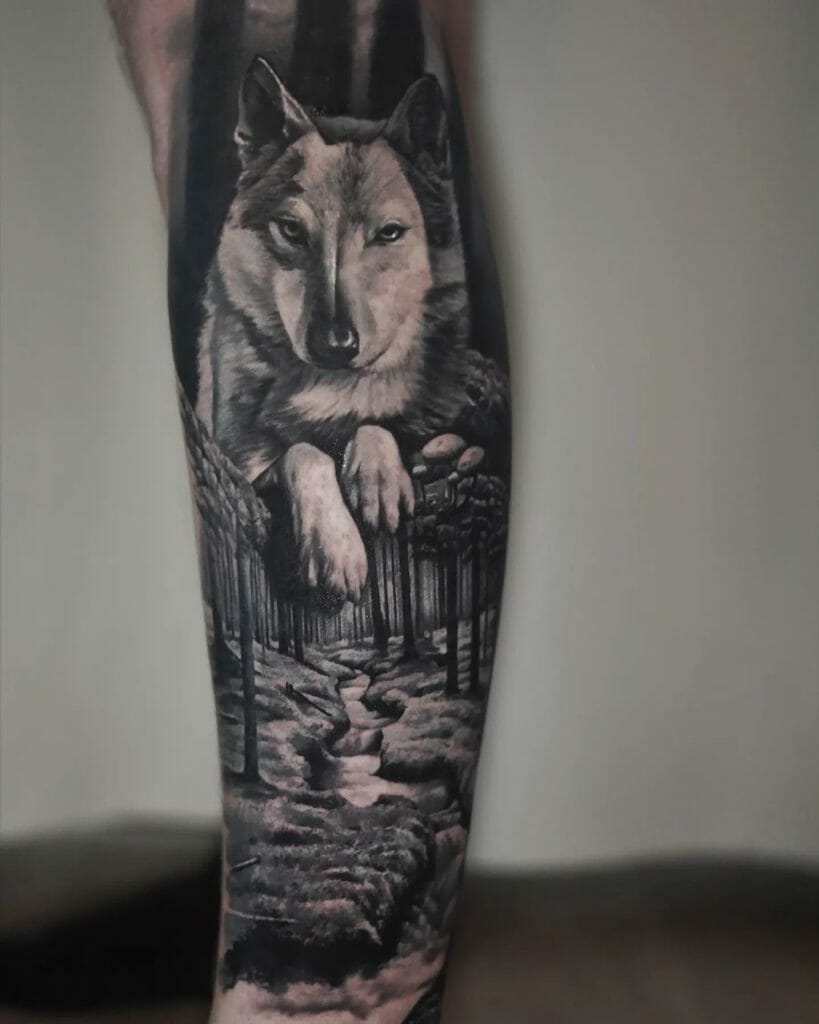 Alpha Wolf Forest Sleeve Tattoos
