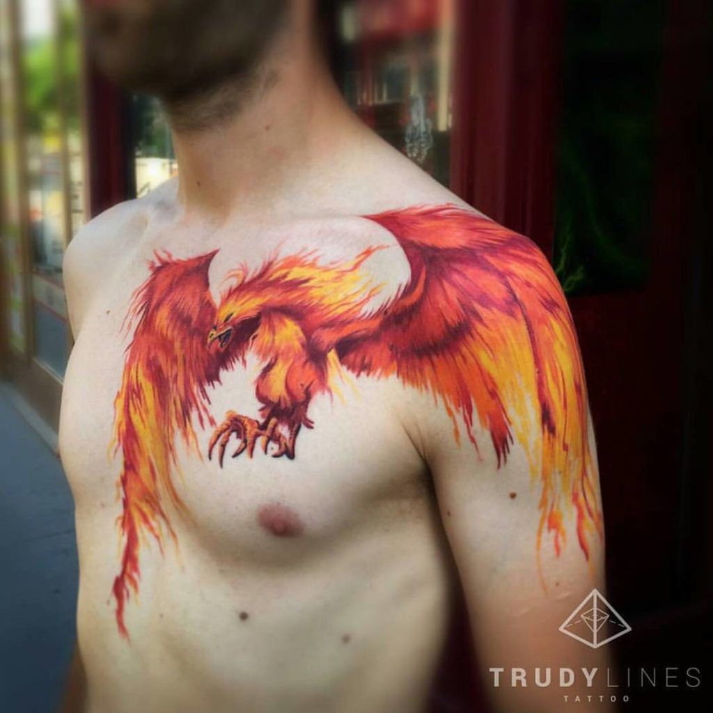 Amazing Phoenix Chest Tattoo
