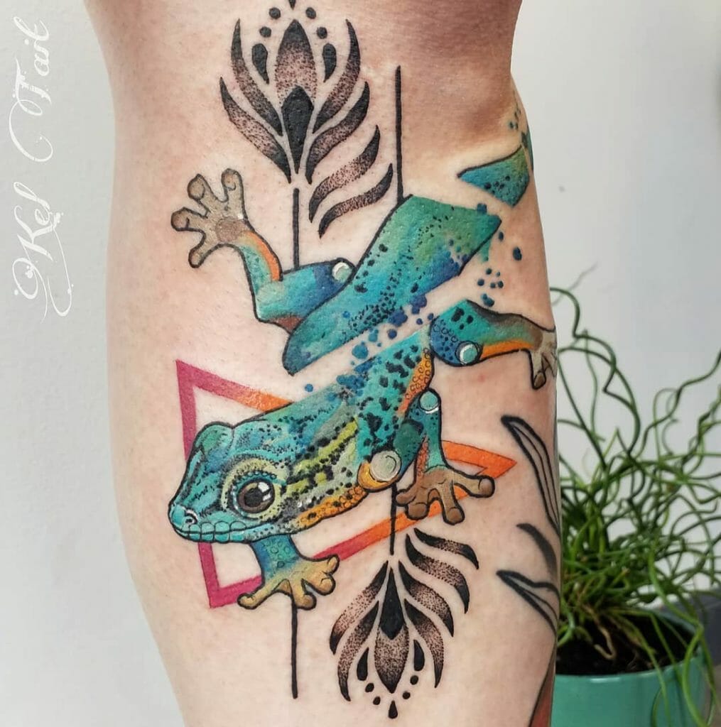 Amazing Watercolour gecko tattoo