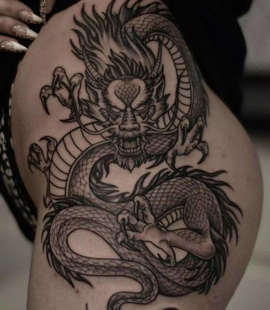 Awesome Dragon Thigh Tattoo