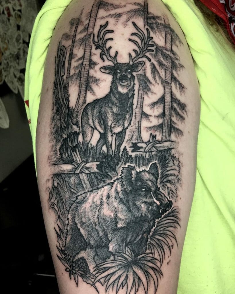 Awesome Elk Tattoo That Show The Wilderness Of The Forest