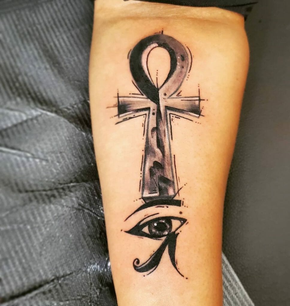 Awesome Eye Of Ra With Ankh Tattoo Designs
