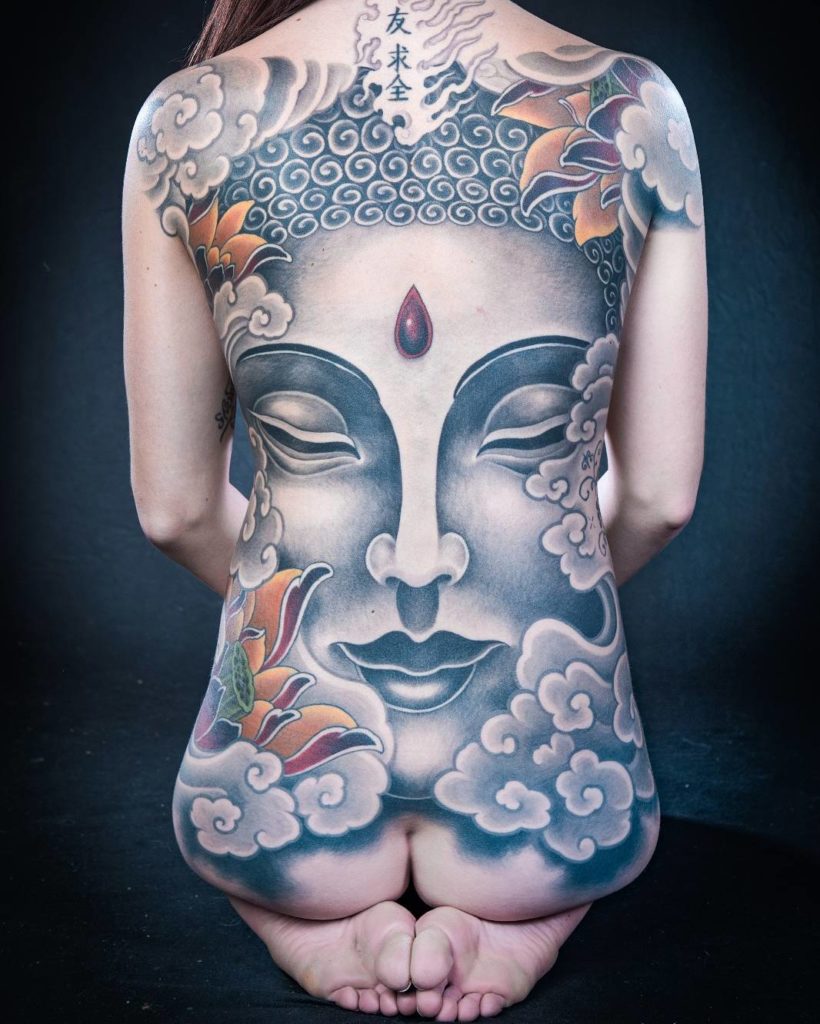 Bare Back Japanese Buddha Tattoo