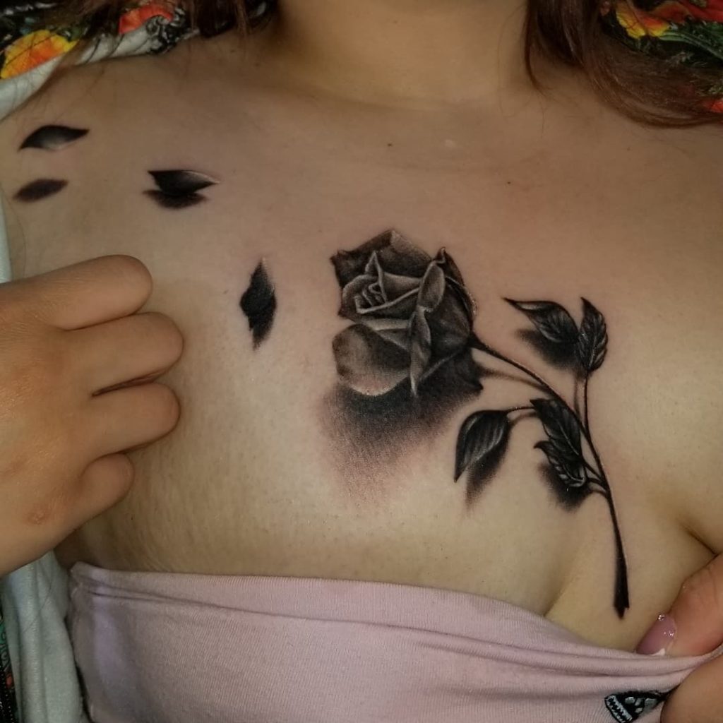 Beautiful Rose Chest Tattoo